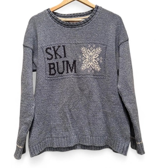 Cotton Country Blue Ski Bum Sweater Size Medium Winter Holiday Christmas - Picture 1 of 7